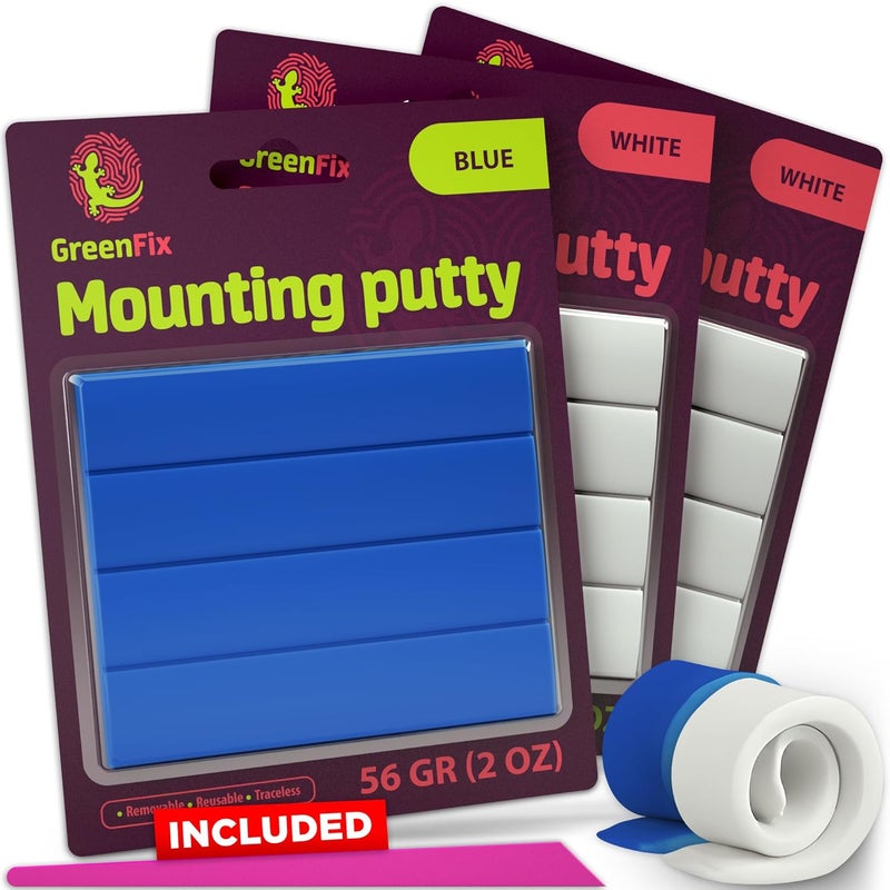 GreenFix 3 Pack Adhesive Putty 2oz - White & Blue Sticky Putty - Mounting Putty for Walls Removable - Sticky Tack for Wall Hanging Posters Arts & Crafts Collectibles - Image 1